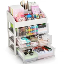 Desk Organizer with Drawers, 3 Drawers Storage Organizer, Desktop Storage Dra...