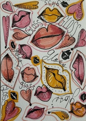 ACEO Original Mini Art Card LIP GLOSS  3.5  x 2.5  Mixed Media ATC OOAK #97