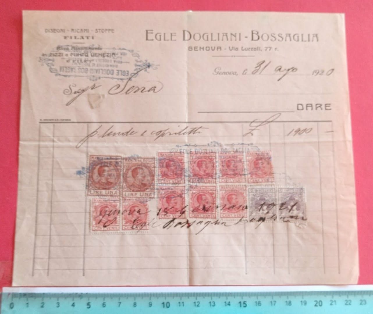 GENOVA  1920  "  EGLE  DOGLIANI - BOSSAGLIA "  DISEGNI - RICAMI - STOFFE