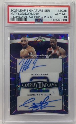 2024 Leaf Metal Mike Tyson Deontay Wilder Dual Auto Autograph Purple #1/1 PSA 10