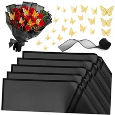  20 Sheet Black Flower Wrapping Paper, Bouquet Wrapping Paper Translucent Black
