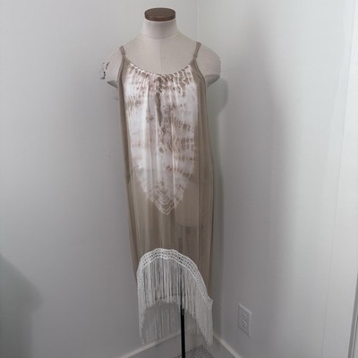 GYPSY 05 Women s XS Natalie 100% Silk Tank DRESS Fringe Trim Tie Dye Boho