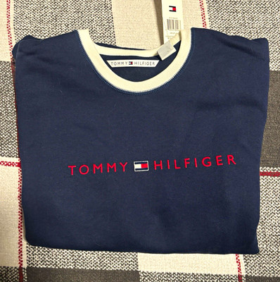 Tommy Hilfiger Women s Blue Crew Neck Logo Pullover Sweatshirt Cotton Knit S
