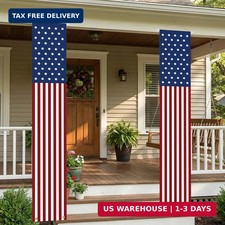 Pair 4th of July Patriotic Porch Banners, American Flag Hanging Decorations for