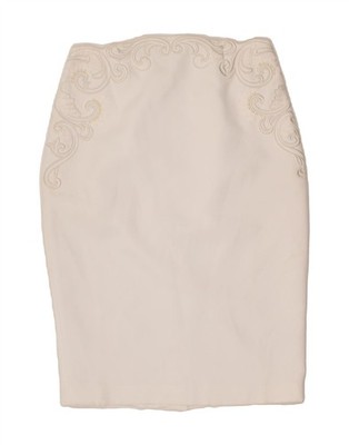 Ted Baker Damen Bleistiftrock Größe 3 Medium W30 Weiß Paisley Polyester DC09