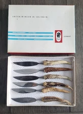 6 Anton Wingen Jr. Othello Rostfrei Solingen Germany Steak Knives w/Stag Handles