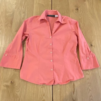 Harve Bernard Button Down shirt Women s Large Salmon Pink 3/4 Sleeve Career Wear