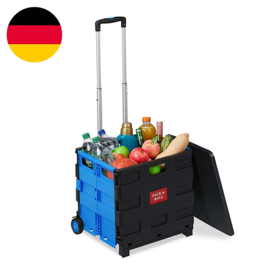 Relaxdays Einkaufstrolley Klappbar, Bis 35 Kg, 50 L Kiste, Mit Teleskopgriff, 2 