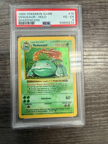 1999 Pokemon Base Set SHADOWLESS Venusaur-Holo RARE #15 PSA 4