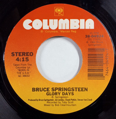 BRUCE SPRINGSTEEN: Glory Days / Stand On It COLUMBIA RECORDS 7'' Single 45 RPM