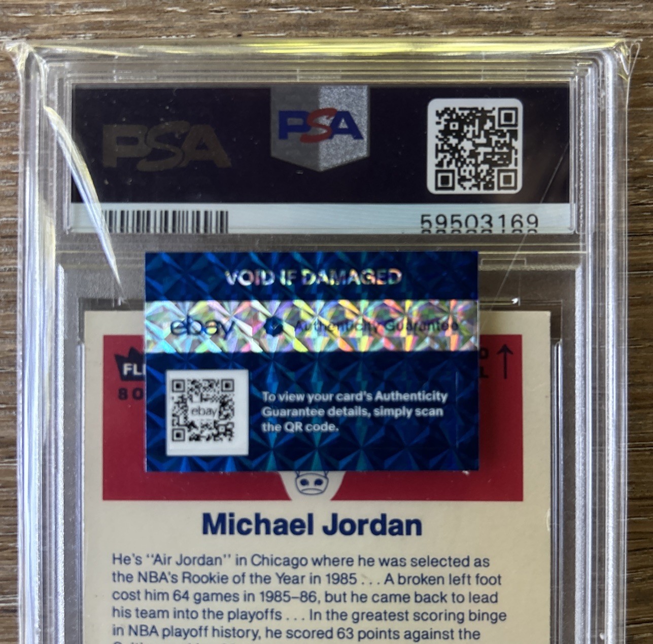 1986 FLEER STICKER #8 MICHAEL JORDAN ROOKIE RC PSA 8 (st) CHICAGO BULLS GOAT  view 3