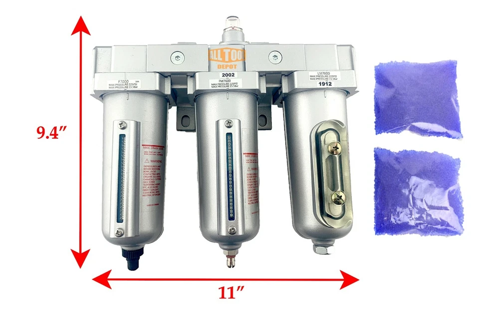 3/4" Heavy Duty Inline Compressed Air Filter Clean system 3 Stage Auto Drain - Image 2 of 4