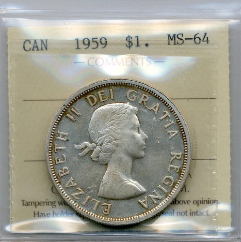 1959 Canada Silver Dollar - ICCS Uncirculated MS 64