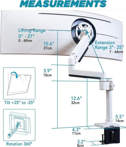 Heavy Duty Monitor Arm for Ultrawide Monitors up to 57" and 44 lbs, Single Desk - Picture 7 of 7