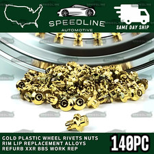 140 X Gold Plastic Wheel Rivets Nuts Rim Lip Replacement Alloys Bbs Work Style