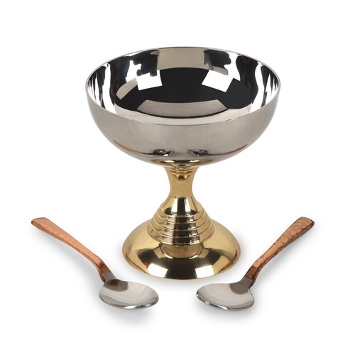 SUVIRA Handcrafted Ice Cream Bowl with Stand & 2Spoon, Copper & Stainless Steel - Picture 7 of 16