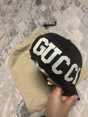 New Authentic Gucci Logo Black White Baseball Hat Size L | eBay