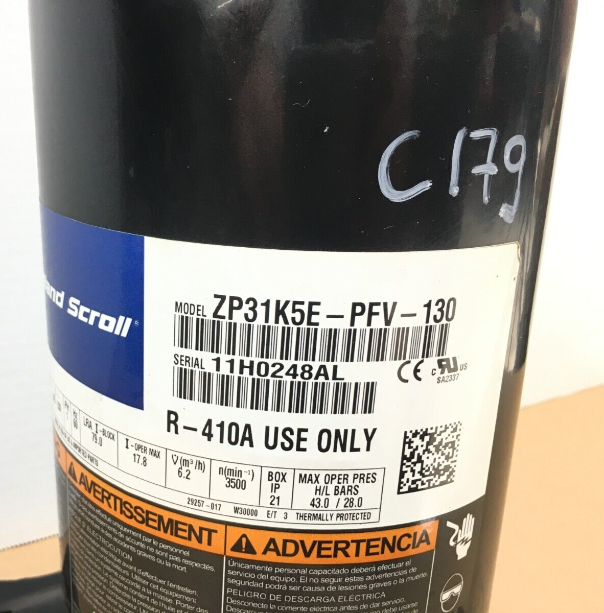 Copeland 2.5 Ton Scroll Compressor ZP31K5EPFV130 R410A 208/230V 1 PH