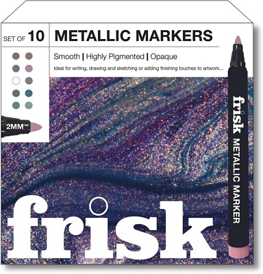Frisk Metallic Markers - 2mm Bullet Tip - Highly Pigmented & Opaque - Set of 10