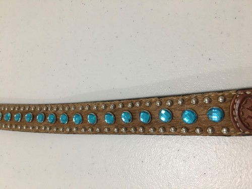 Nocona Child Brown Leather Calf-Hair & Blue Crystals Western Belt Size XL UNISEX - Picture 14 of 21