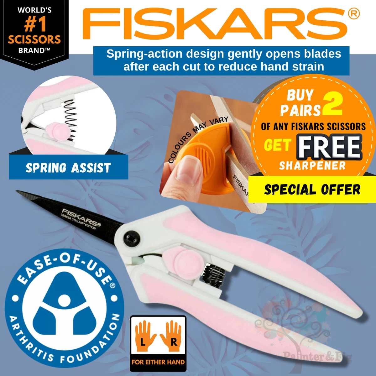 Fiskars Non Stick Easy Action Scissors Fabric Paper Sticky