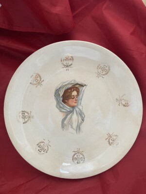 Antique D. E. McNichol Plate East Liverpool Woman Scarf Portrait Rare Art