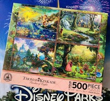 Disney Parks Thomas Kinkade 4 Puzzle 500 Pieces Princess Ariel Cinderella Aurora