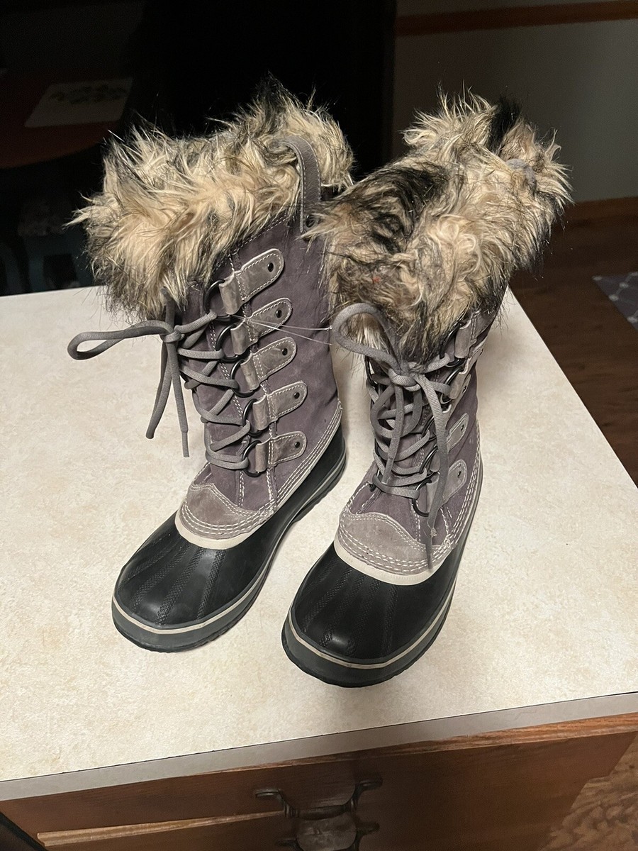 Sorel Boots Womens Joan of Arctic Gray Suede Faux Fur Waterproof