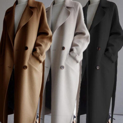 Coat Lapel Cashmere Jacket Oversize Outwear Belt Trench Women Alpaca Fiber Parka