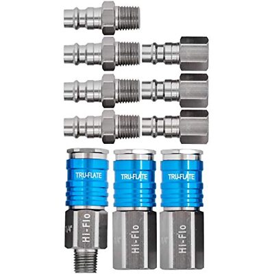 Tru-Flate 13-907 1/4'' Body, T6 Aluminum 'Hi Flo' Plug & Coupler Set - 10 Piece