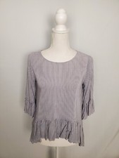 Simply Vera Blue & White Striped Asymmetrical Hem Peplum Top Women's Size XS..