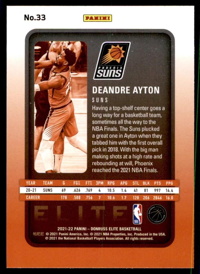 2021-22 Donruss Elite Deandre Ayton Phoenix Suns #33 - Image 2 of 2
