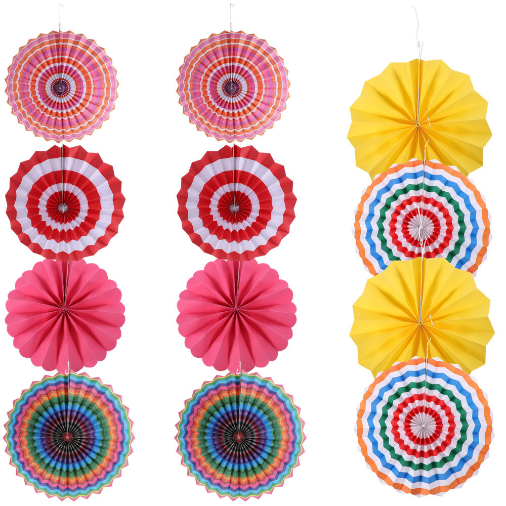 12PCS Hanging Round Paper Fans Party Layout Props Decorative Paper Fans