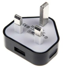 Uk Mains Usb 3Pin Fast Speed 1Amp Power Wall Plug Adapter(Universal ) - Black 