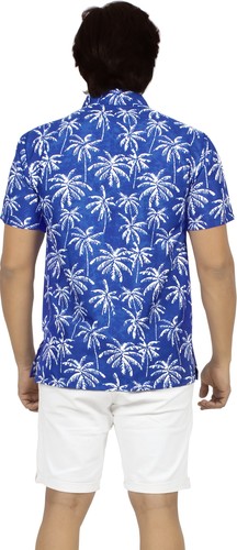 LA LEELA Mens Hawaiian Short Sleeve Button Down Shirts S Allover Palm Trees,Blue - Bild 3 von 3