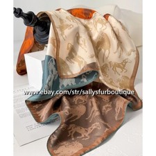 Sallys Boutique 14 Momme Twill Silk Horses Print Double Face Necktie Scarf 26"