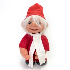 1982 Thomas Dam 10" Troll Doll #243 Elf Gnome White Scarf Red Christmas Vintage