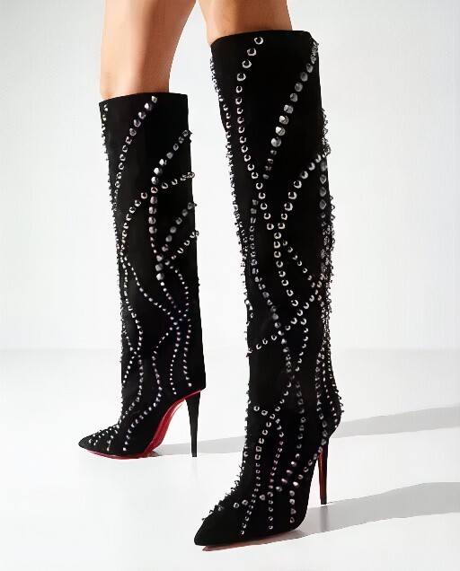 Christian Louboutin 黒スエードロングブーツ Loo Booty 130 ブラック ヴーベロア（スエード） - Shoes