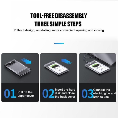 2.5" SATA USB 3.0 Clear Hard Drive Disk HDD SSD EnclosureExternal Laptop N5J7 - Afbeelding 9 van 11