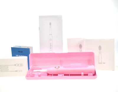 Electric Sonic Toothbrush Fairywill D7 Pink 5 Modes Travel Case 8 Heads