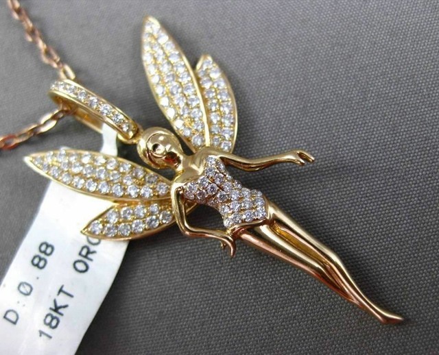 ESTATE LARGE .88CT DIAMOND 18KT ROSE GOLD 3D TINKER BELL FAIRY PENDANT