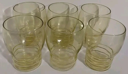 8 Vintage Federal Glass Depression Yellow Base Ribbed Tumblers 4" T 2.75" D 6+2