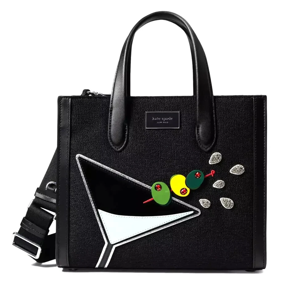 RARE! Kate Spade Manhattan Martini Tote Embellished Crossbody Handbag Black NEW - Image 2 of 4
