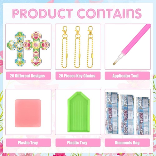 20 Pcs Diamond Painting Keychains Kits Cross Diamond Art Keychains Religious ... - Picture 3 of 5