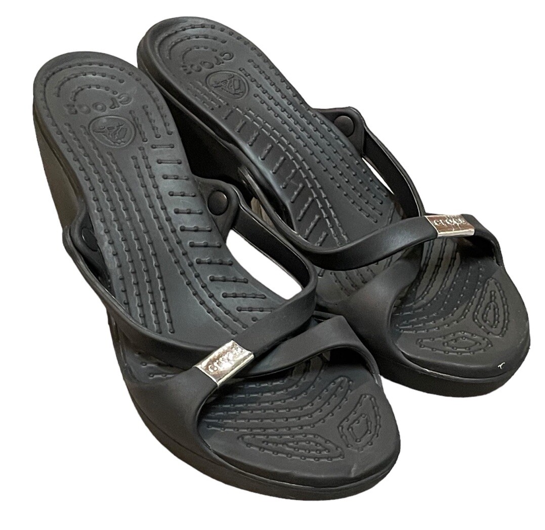 Crocs Heels Cyprus Strappy Open Toe Comfort Casual Black Women’s 10W