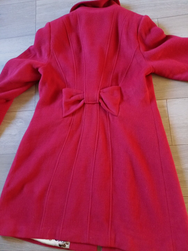 Per Una M&S Bow Trim 50% Wool Midi Coat Raspberry Pink Smart Casual Office UK18 - Picture 16 of 21