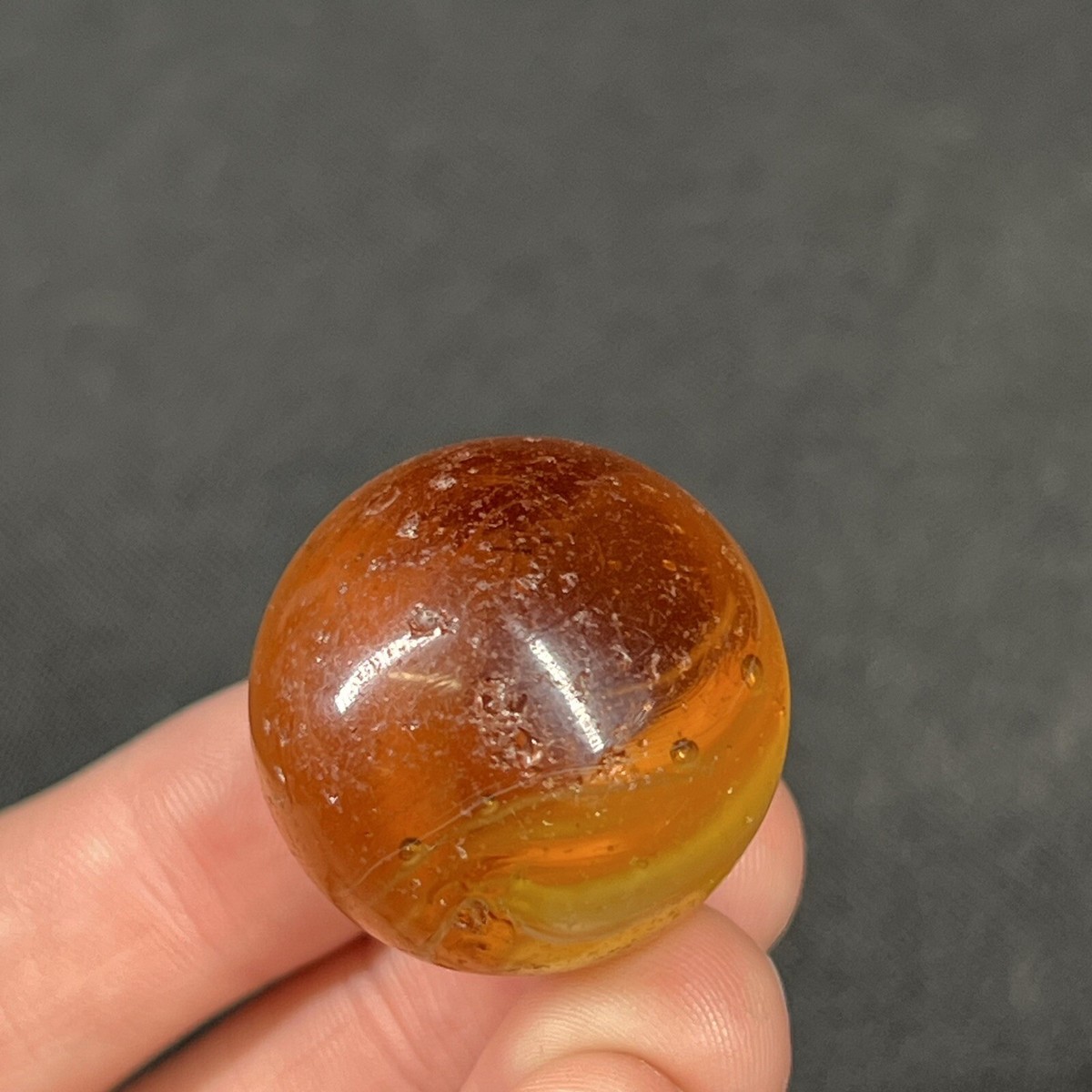 VTG M.F. Christensen Honey Amber Root Bear Slag Glass Marble 1.06