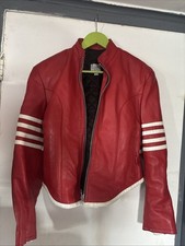 UB TUFF Vintage Red zip Motorcycle Leather Jacket Size L Made in USA USED
