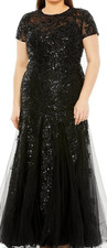 MAC DUGGAL BLACK HAND EMBELLISHED BEADED SHORT SLEEVE GOWN NWT 16W MSRP $698