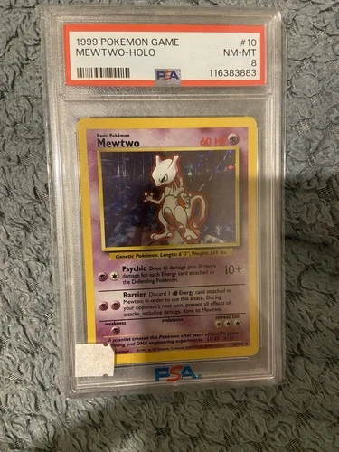 PSA 8 Mewtwo Pokémon Base Set 10/102 Holo Rare 1999 Graded Card